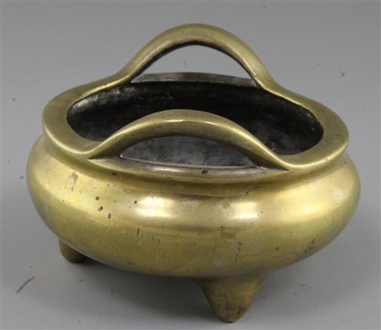 A Chinese bronze censer, 19th century, width 14cm